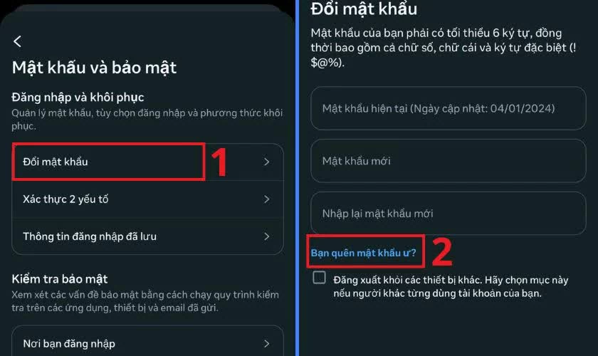 Nhấn Đổi mật khẩu và chọn Bạn quên mật khẩu?