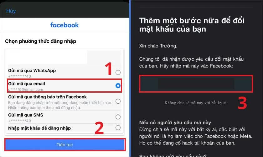 Chọn phương thức nhận mã xác minh (email hoặc SMS).