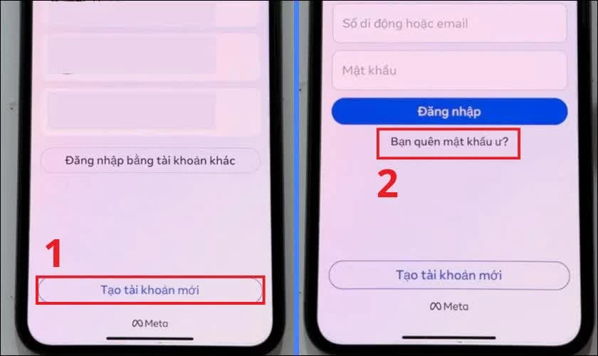 Mở ứng dụng Facebook, chọn Tạo tài khoản mới.