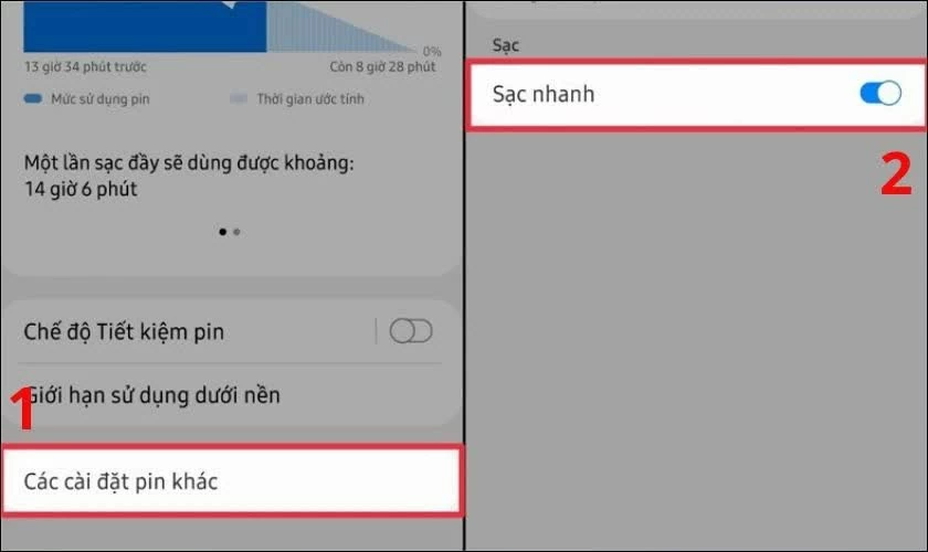 Kích hoạt hoặc tắt chế độ sạc nhanh theo nhu cầu. 