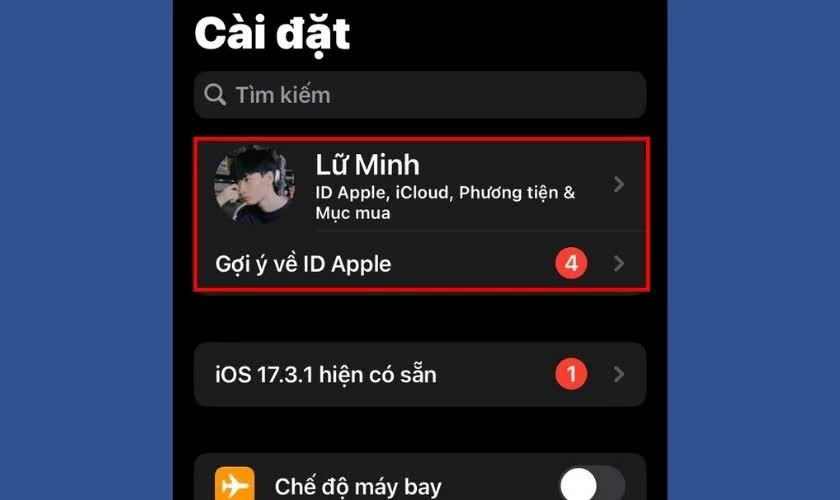 Mở ứng dụng Cài đặt.