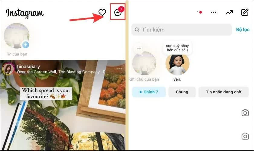 Mở ứng dụng Instagram, sau đó nhấn vào biểu tượng Tin nhắn (Direct Messages).