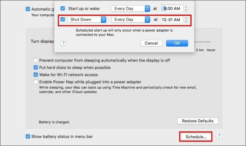 Thiết lập thời gian tắt màn hình.