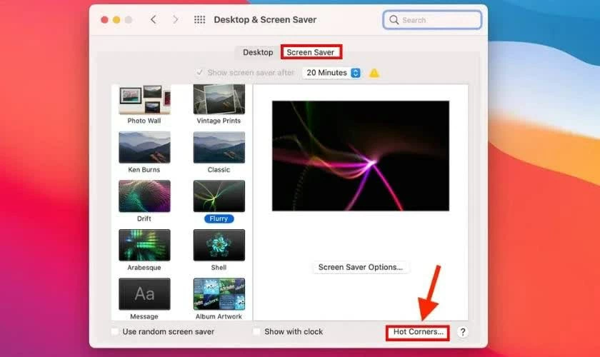 Truy cập tính năng Hot Corners. Truy cập tính năng Hot Corners.