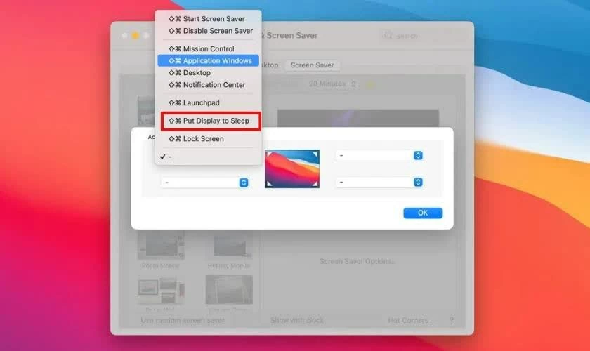 Cài đặt góc tắt màn hình.