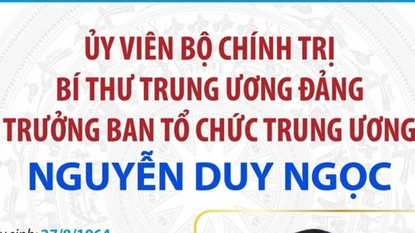Bộ Chính trị điều động, phân công đồng chí Nguyễn Duy Ngọc giữ chức Trưởng ban Tổ chức Trung ương