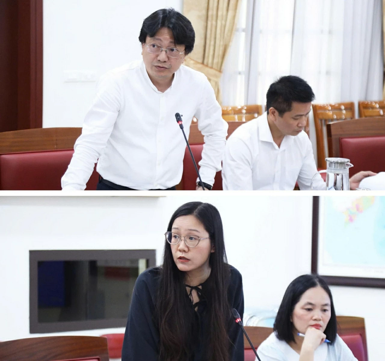 Các thành viên iểu ban Tuyên truyền và Văn hóa của Ủy ban Quốc gia APEC 2027 phát biểu tại cuộc họp. (Ảnh: Thành Long)