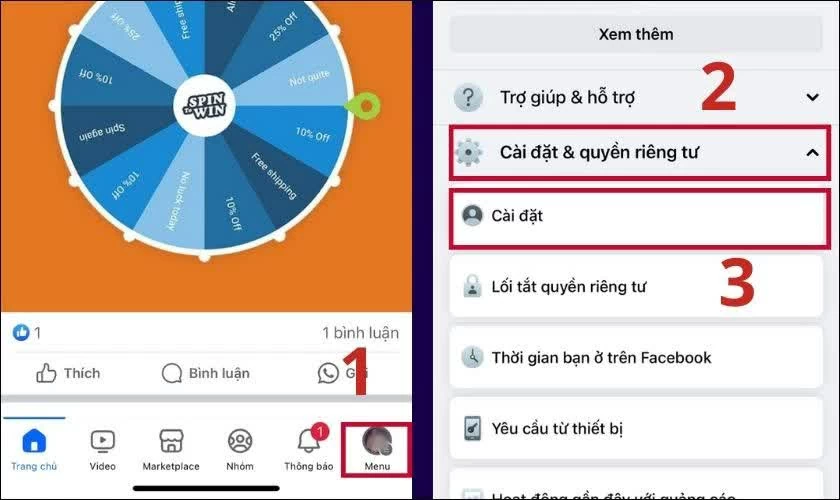 Mở ứng dụng Facebook trên iPhone, vào Menu (biểu tượng ba gạch). 