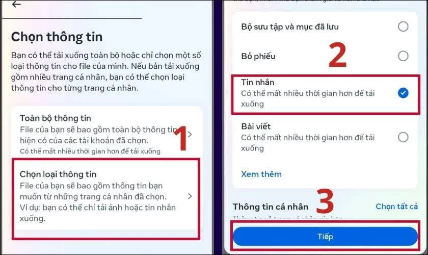 Trong phần Chọn thông tin, nhấn Chọn loại thông tin.