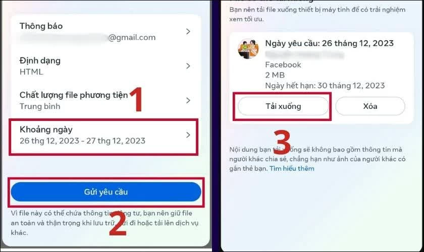Chọn khoảng thời gian chứa các tin nhắn cần khôi phục rồi nhấn Gửi yêu cầu. Chọn khoảng thời gian chứa các tin nhắn cần khôi phục rồi nhấn Gửi yêu cầu.