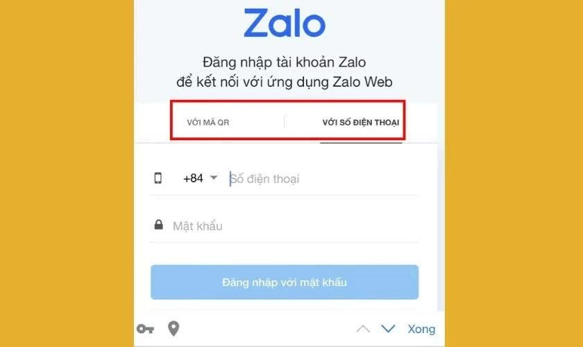 Tiến hành đăng nhập bằng số điện thoại hoặc quét mã QR.