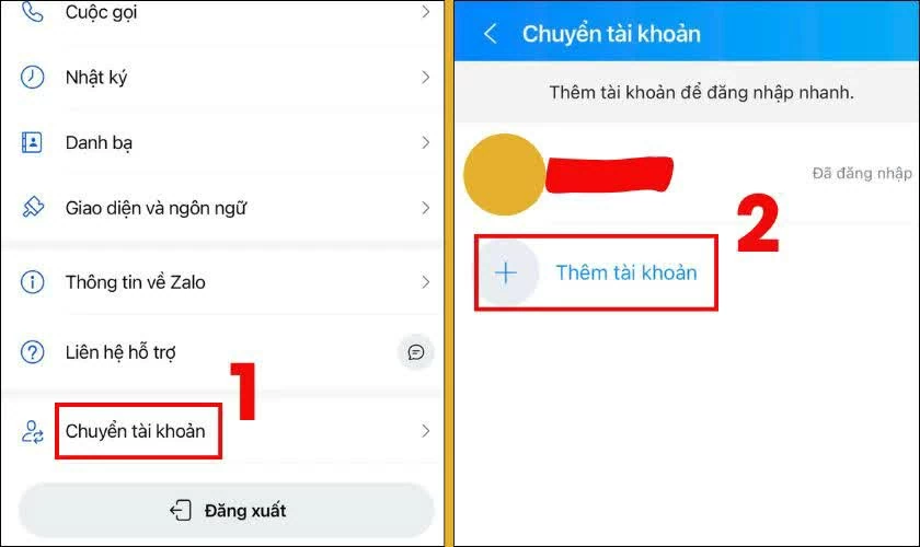 Chọn Chuyển tài khoản, sau đó nhấn Thêm tài khoản.