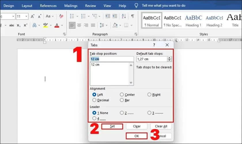 Trong cửa sổ Tabs, tiến hành tùy chỉnh:.