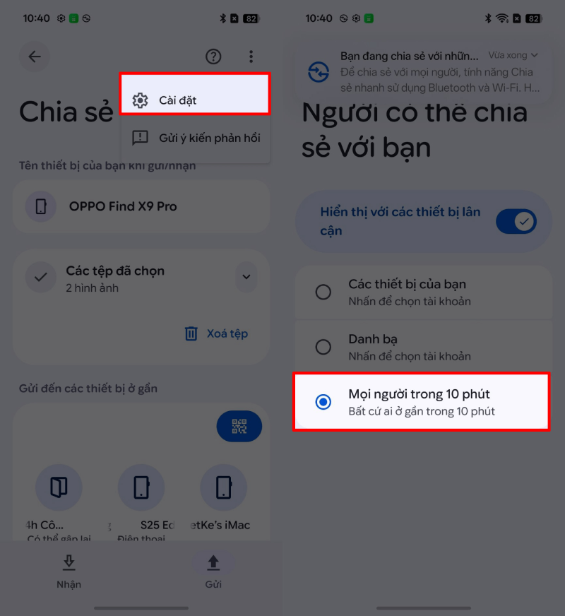 Trên cả OPPO và iPhone, hãy chuyển chế độ nhận sang Mọi người. Trên cả OPPO và iPhone, hãy chuyển chế độ nhận sang Mọi người.