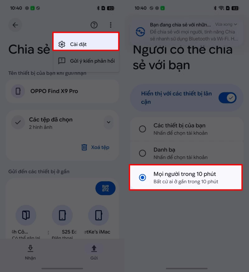 Trên cả OPPO và iPhone, hãy chuyển chế độ nhận sang Mọi người. Trên cả OPPO và iPhone, hãy chuyển chế độ nhận sang Mọi người.