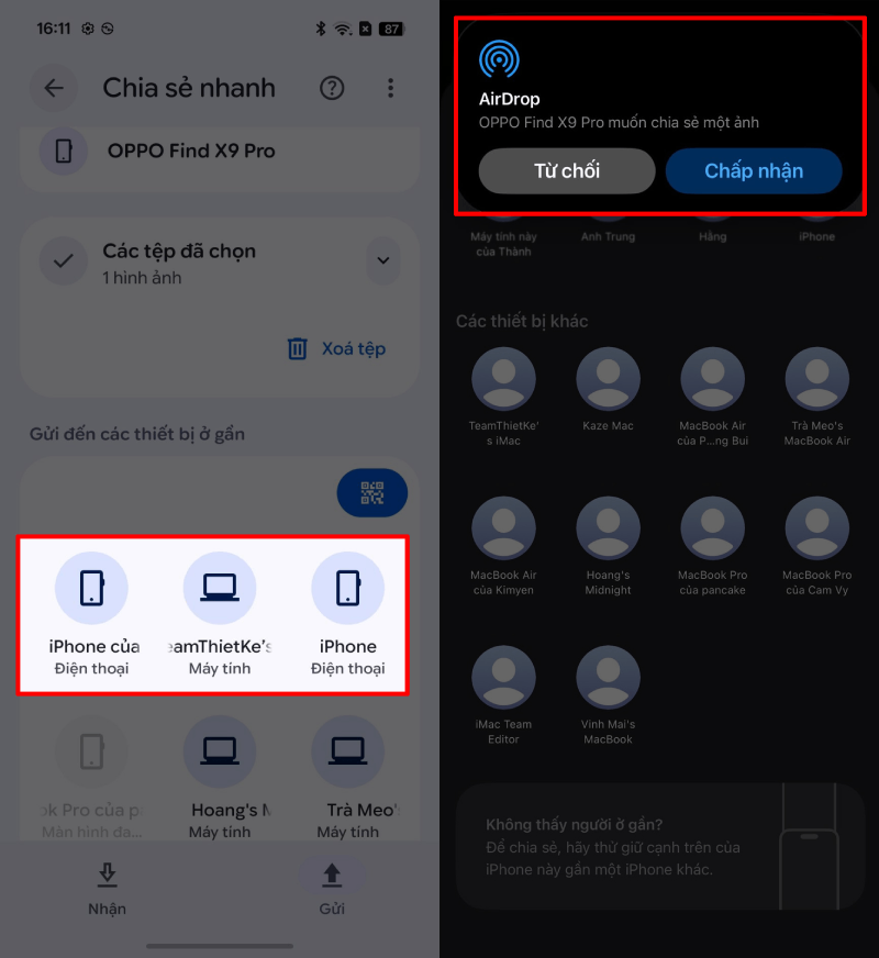 Khi tên iPhone hoặc MacBook xuất hiện trên màn hình OPPO. Khi tên iPhone hoặc MacBook xuất hiện trên màn hình OPPO.