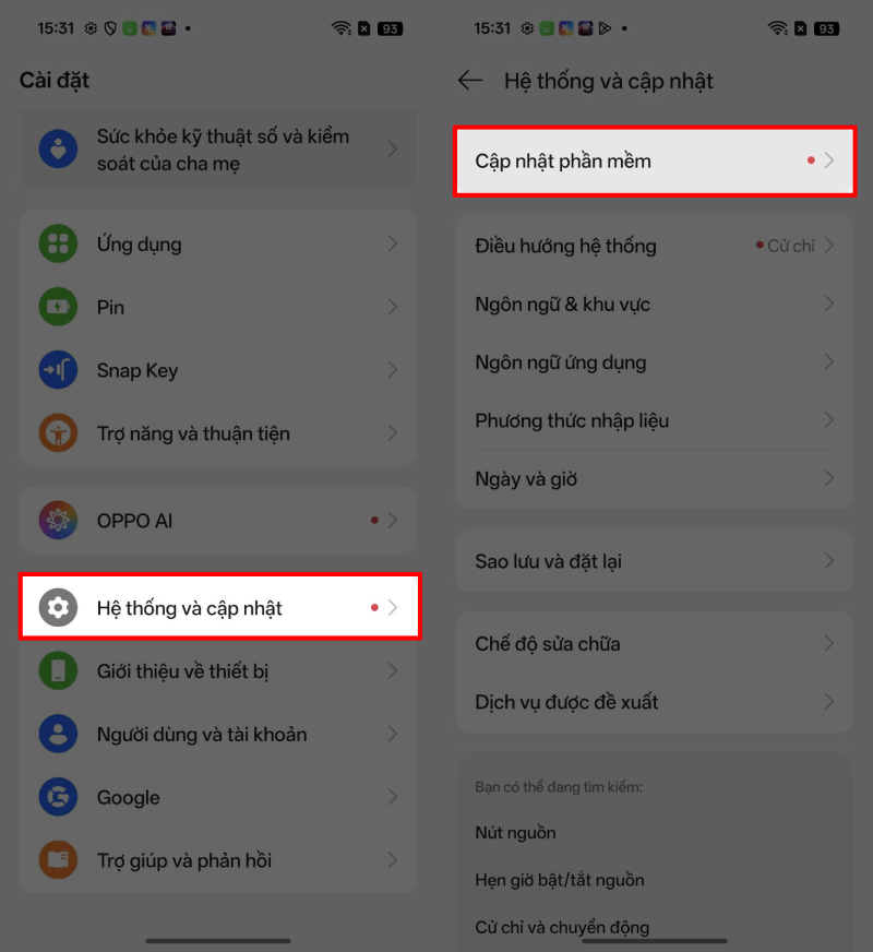Trên điện thoại OPPO, truy cập vào Cài đặt. Trên điện thoại OPPO, truy cập vào Cài đặt.
