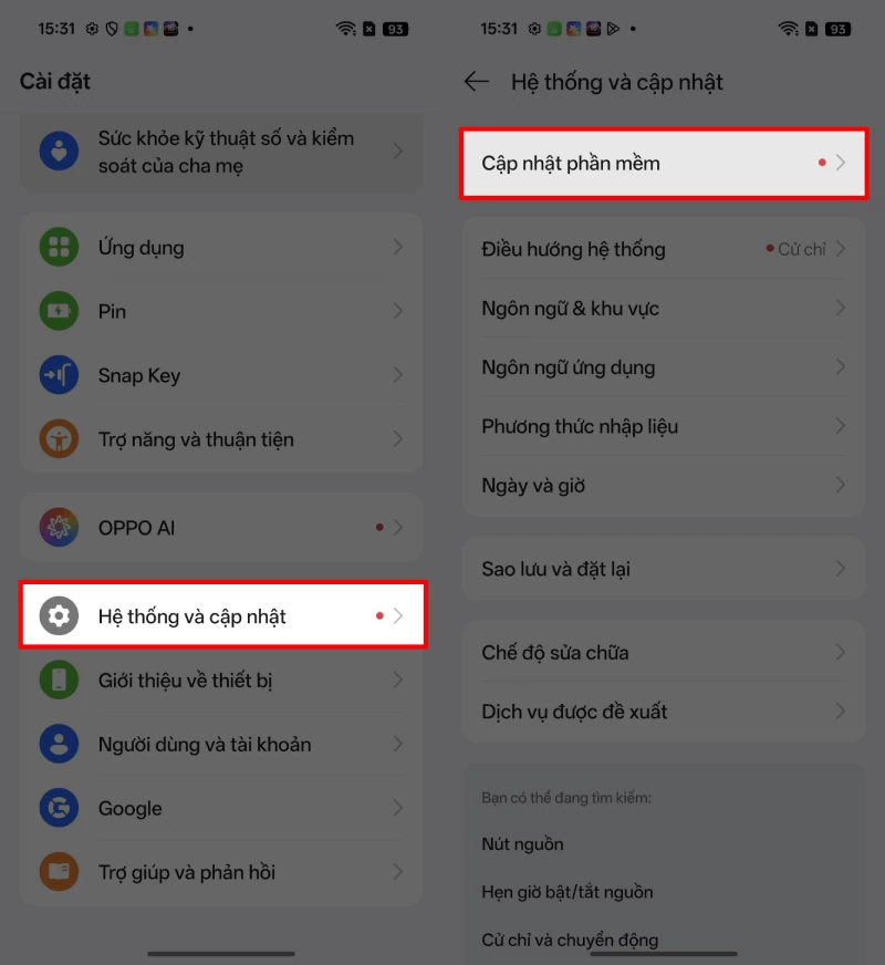 Trên điện thoại OPPO, truy cập vào Cài đặt. Trên điện thoại OPPO, truy cập vào Cài đặt.