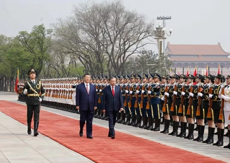 Toàn cảnh Lễ đón Tổng Bí thư, Chủ tịch nước Tô Lâm thăm cấp Nhà nước đến Trung Quốc