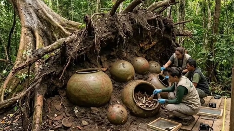 Lộ diện di tích chôn cất cổ xưa dưới gốc cây đổ tại rừng Amazon