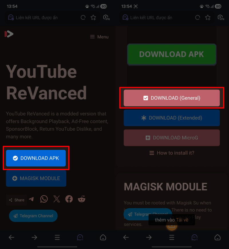 Khi vào trang tải, chọn Download APK.