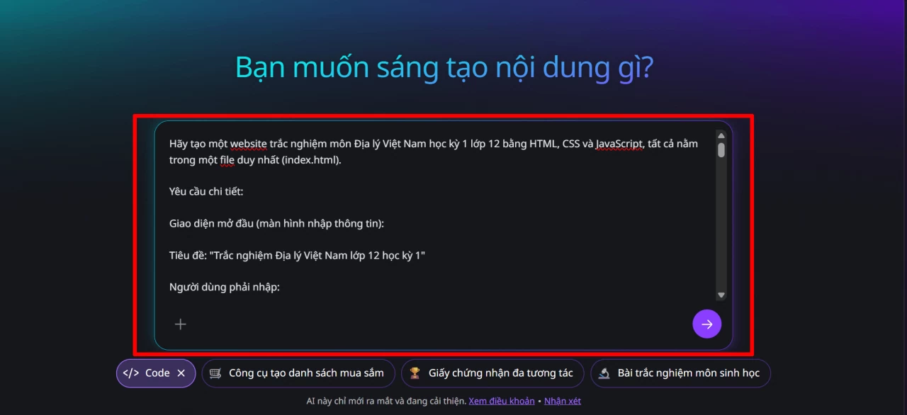 Sao chép đoạn mô tả (prompt) mà AI đã tạo. Sao chép đoạn mô tả (prompt) mà AI đã tạo.