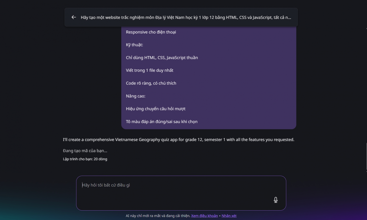 Đợi Canva AI tự động tạo website. 