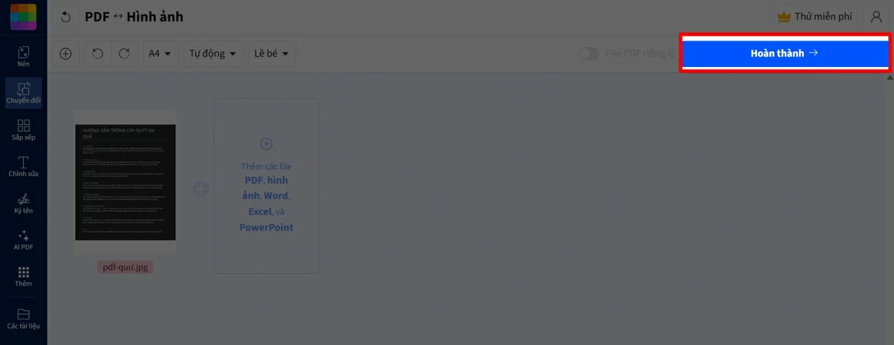 Nhấn vào mục Chọn tệp và tải lên hình ảnh chứa nội dung.
