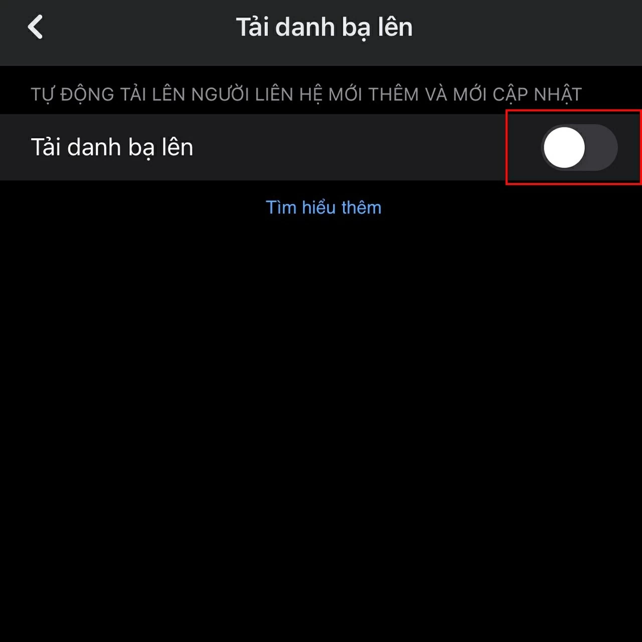 Nếu tính năng đang bật, bạn chỉ cần gạt sang Tắt và xác nhận để dừng đồng bộ danh bạ.