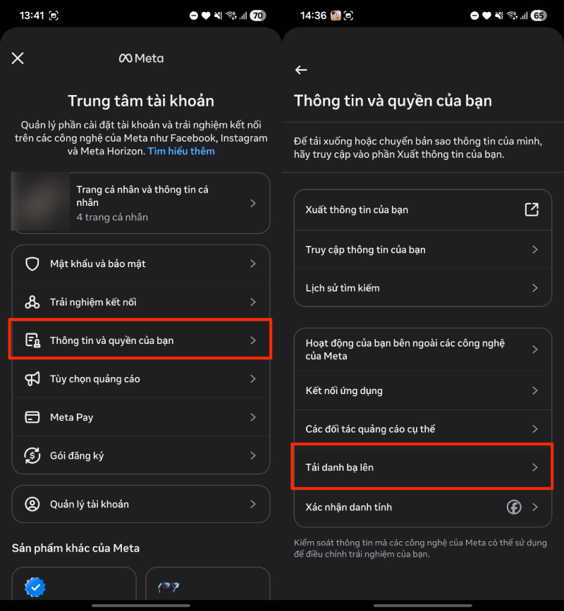 Tại đây, chọn Thông tin và quyền của bạn.
