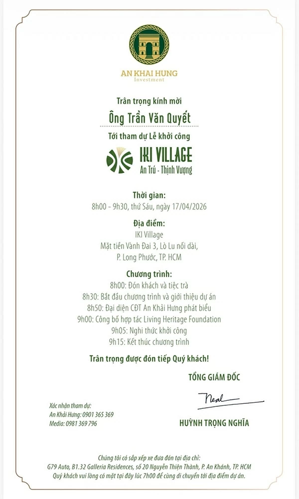 Thư mời tham dự lễ khởi công dự án.