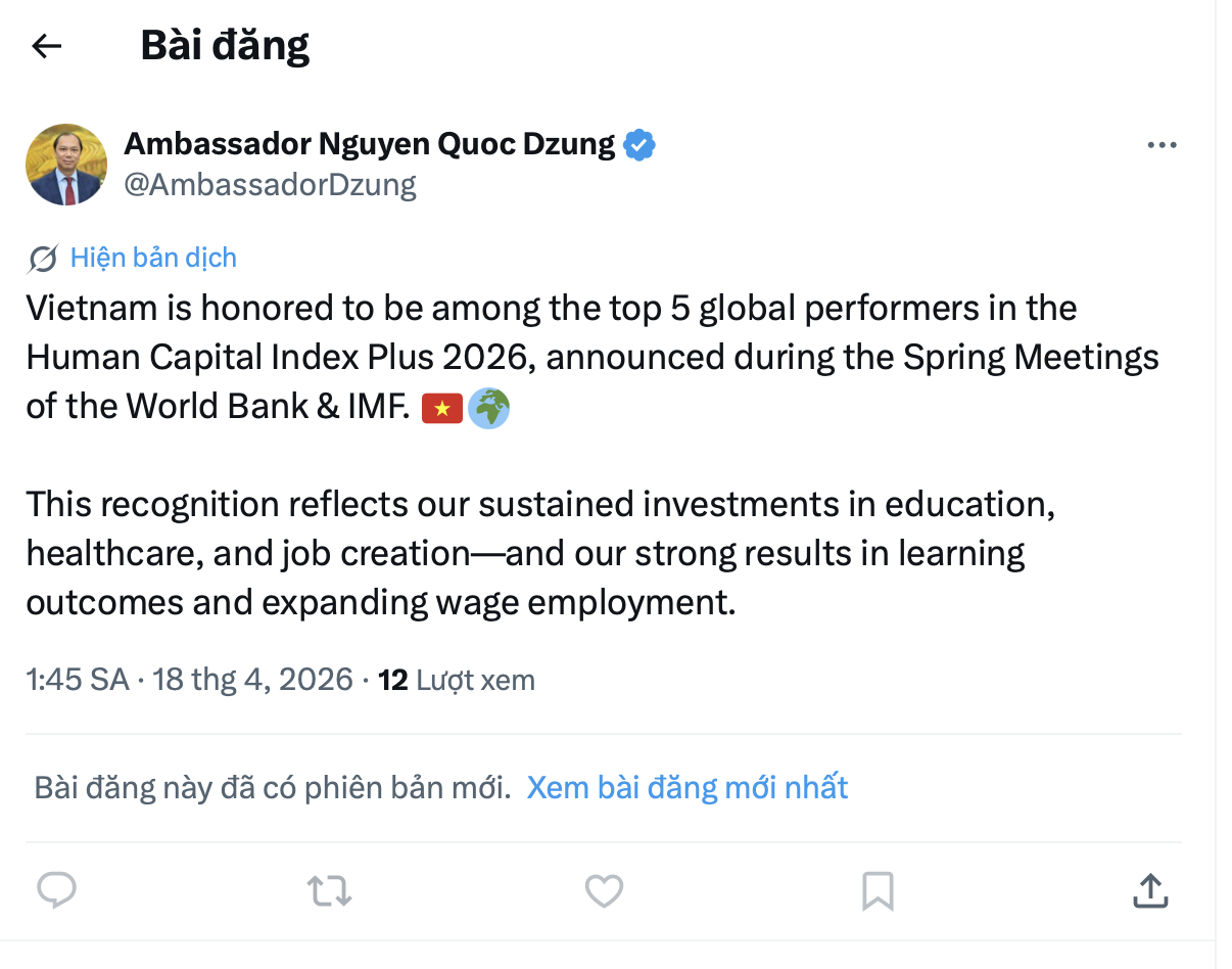 Việt Nam được vinh danh trong nhóm 5 quốc gia đứng đầu về Chỉ số vốn con người mở rộng (HCI+) 2026