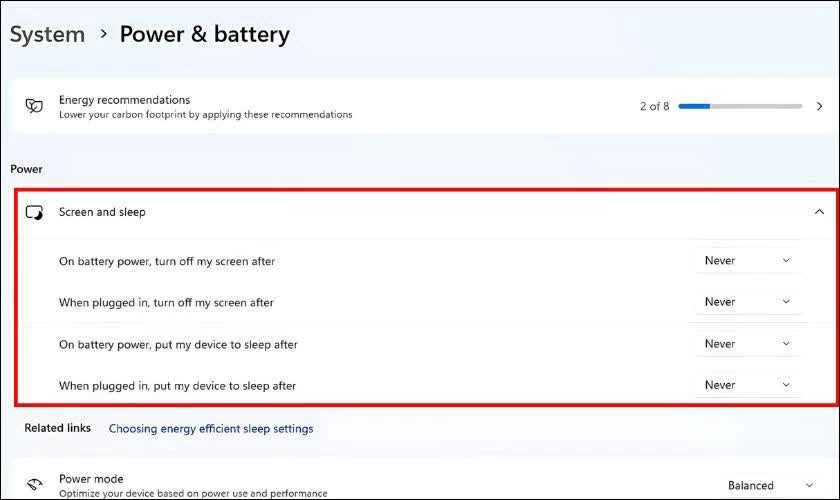 Chọn Screen & sleep.