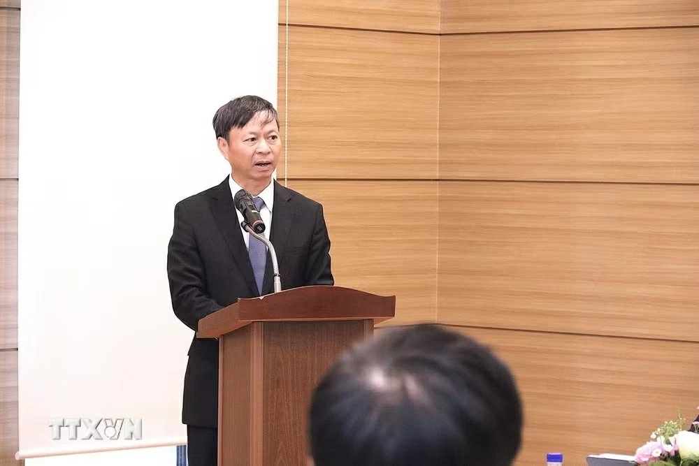 Thứ trưởng Bộ Khoa học và Công nghệ Hoàng Minh phát biểu khai mạc. (Nguồn: TTXVN)