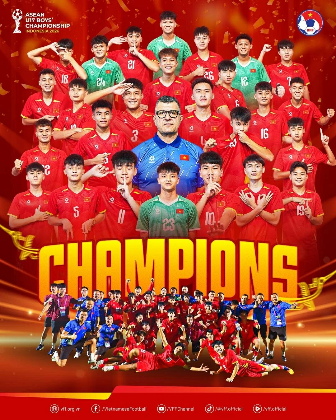 U17 Việt Nam lần thứ 4 vô địch Đông Nam Á. (Nguồn: Liên đoàn Bóng đá Việt Nam) U17 Việt Nam lần thứ 4 vô địch Đông Nam Á. (Nguồn: Liên đoàn Bóng đá Việt Nam)