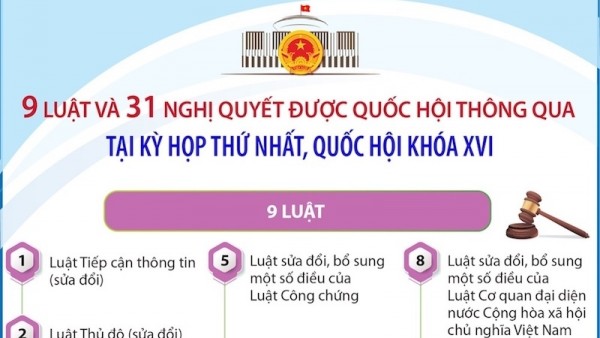 Thông tin về 9 luật và 31 nghị quyết được Quốc hội thông qua tại Kỳ họp thứ nhất, Quốc hội khóa XVI