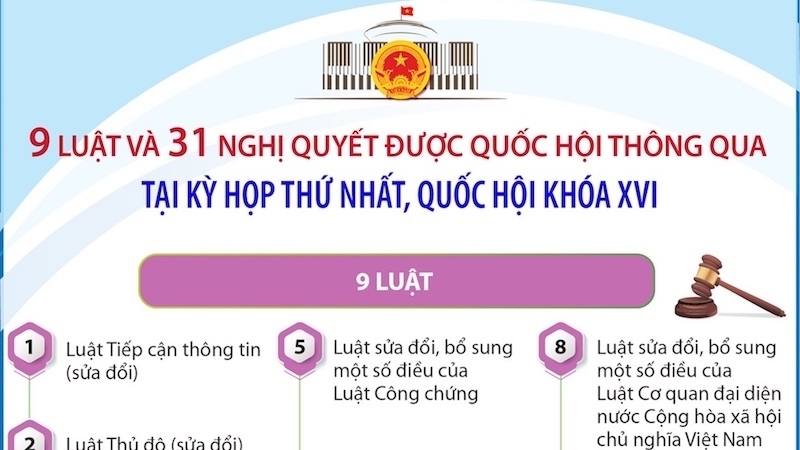 Thông tin về 9 luật và 31 nghị quyết được Quốc hội thông qua tại Kỳ họp thứ nhất, Quốc hội khóa XVI