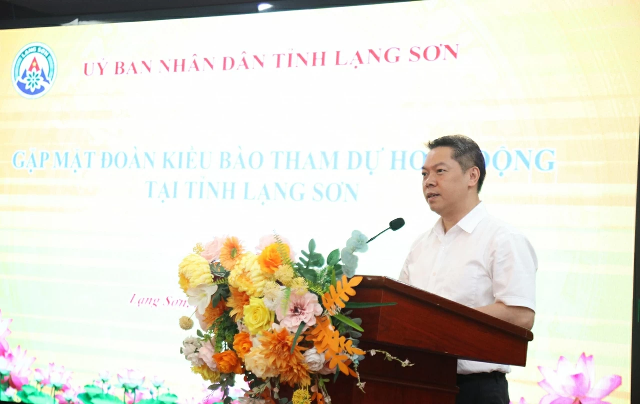 Phó Chủ tịch UBND tỉnh Đoàn Thanh Sơn phát biểu tại buổi gặp mặt. (Ảnh: Thành Long)