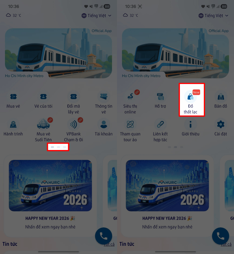 Truy cập vào phần Tìm đồ thất lạc trong danh sách chức năng.