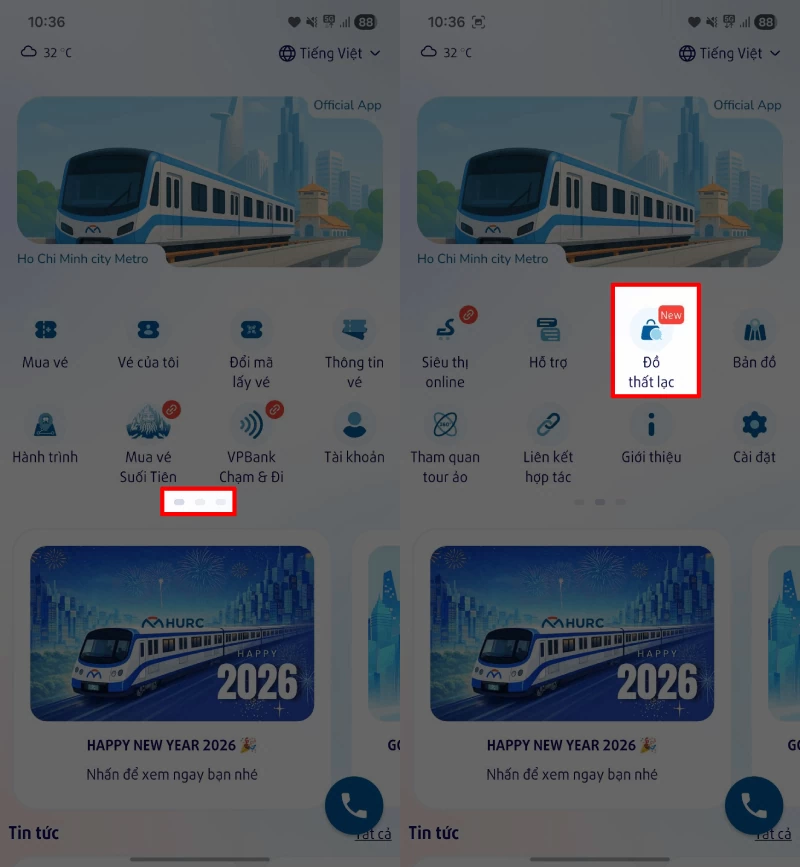 Truy cập vào phần Tìm đồ thất lạc trong danh sách chức năng. Truy cập vào phần Tìm đồ thất lạc trong danh sách chức năng.