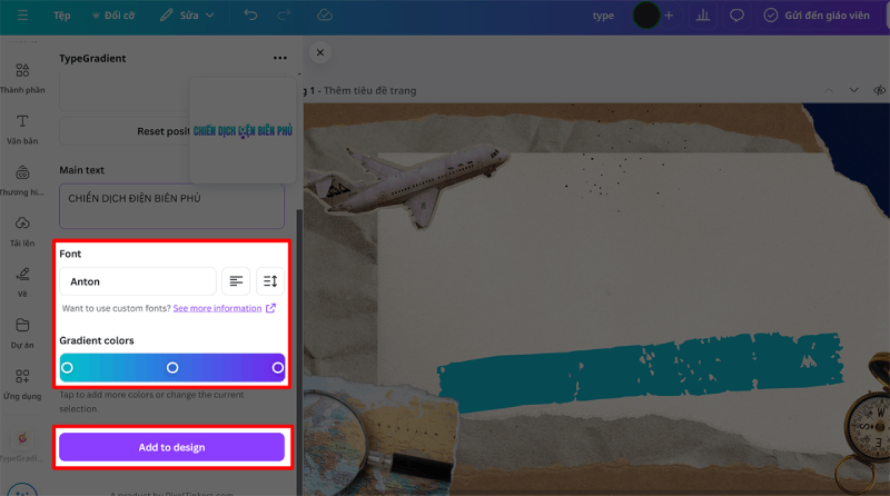 Tùy chỉnh màu sắc, hướng chuyển màu, độ đậm nhạt và font chữ theo sở thích.
