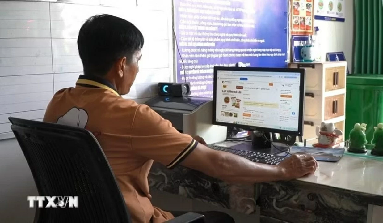Doang nghiệp Việt đẩy mạnh quảng bá, kinh doanh các loại cá khô, lạp xưởng cá lóc, lạp xưởng cua trên sàn thương mại điện tử. (Nguồn: TTXVN)