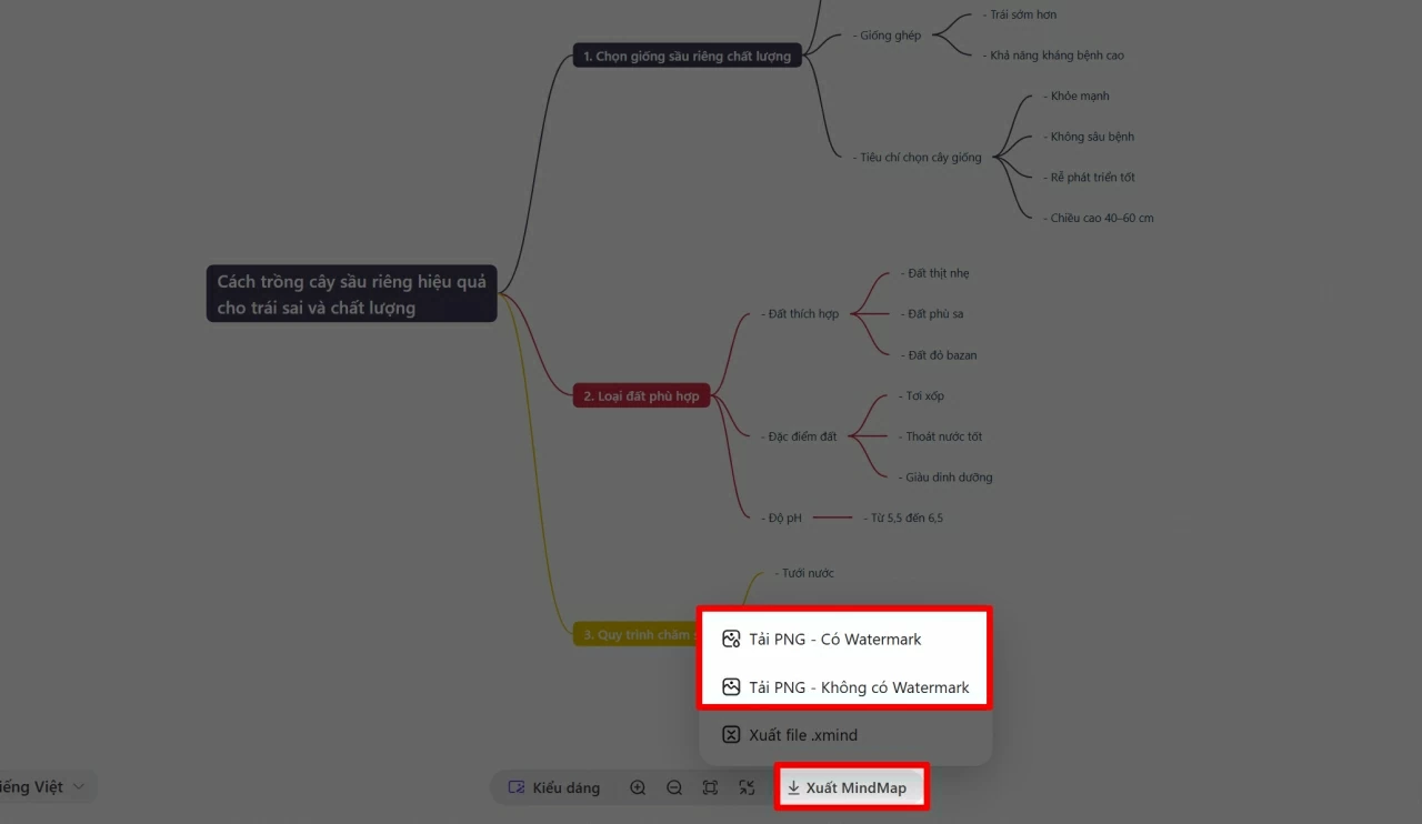 Khi đã hoàn tất chỉnh sửa, nhấn “Xuất mindmap”.