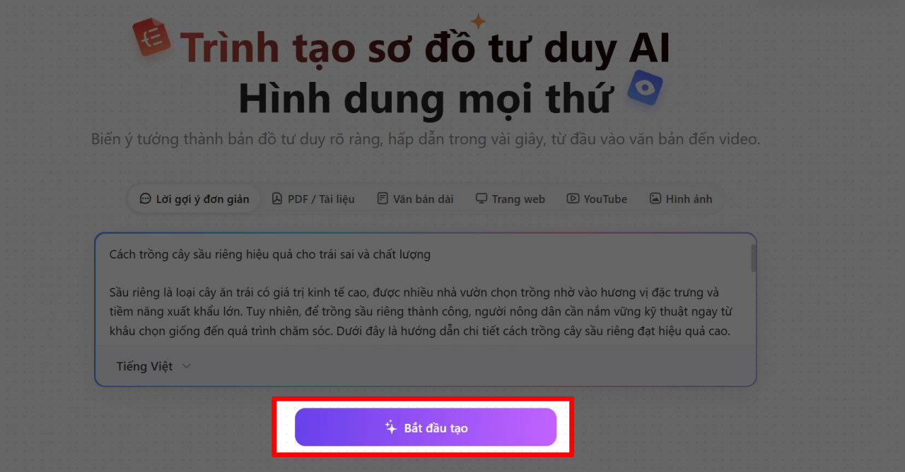 Nhập nội dung hoặc chủ đề mà bạn muốn AI hỗ trợ xây dựng sơ đồ.