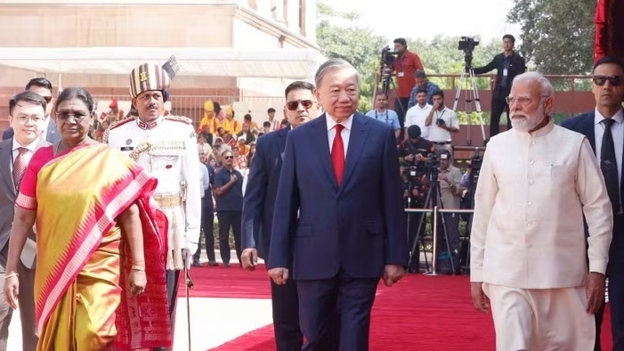 Lễ đón chính thức Tổng Bí thư, Chủ tịch nước Tô Lâm thăm cấp Nhà nước tới Cộng hòa Ấn Độ