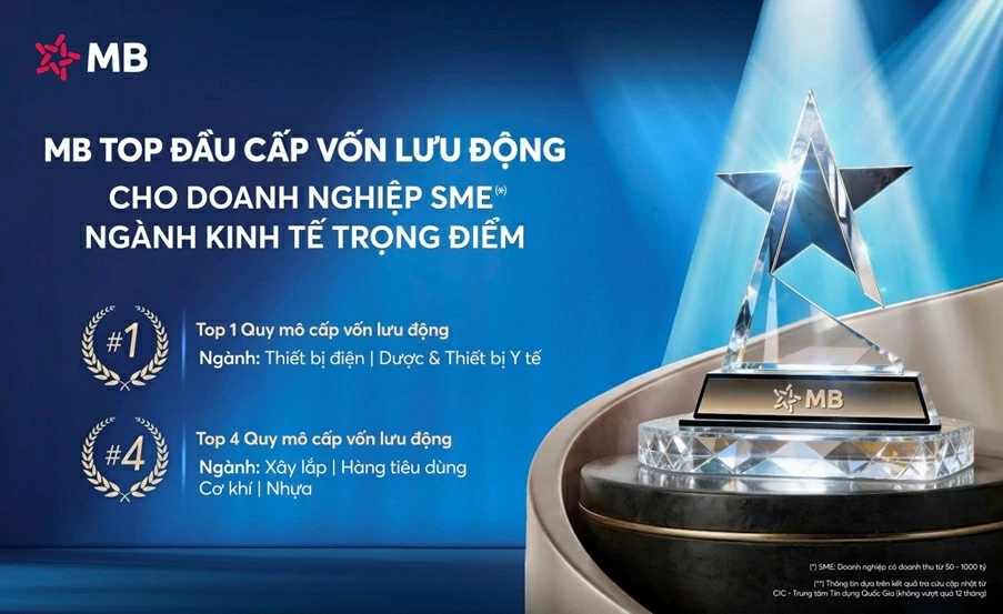 Ngân hàng TMCP Quân đội (MB) ghi nhận vị thế top đầu cấp vốn lưu động cho doanh nghiệp SME tại các ngành kinh tế trọng điểm.