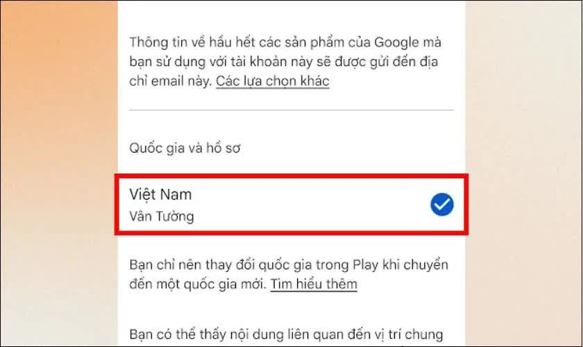 Kéo xuống mục “Quốc gia và hồ sơ”.