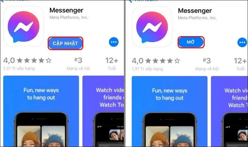 Cách cập nhật Messenger mới nhất để dùng react bằng ảnh chụp đơn giản