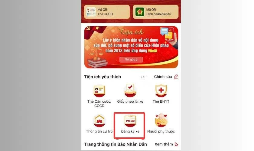 Truy cập mục Đăng ký xe.