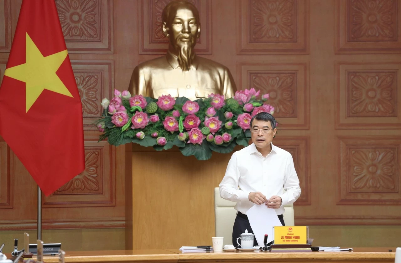 Ủy viên Bộ Chính trị, Bí thư Đảng ủy Chính phủ, Thủ tướng Chính phủ Lê Minh Hưng phát biểu kết luận. (Ảnh: Thành Long)